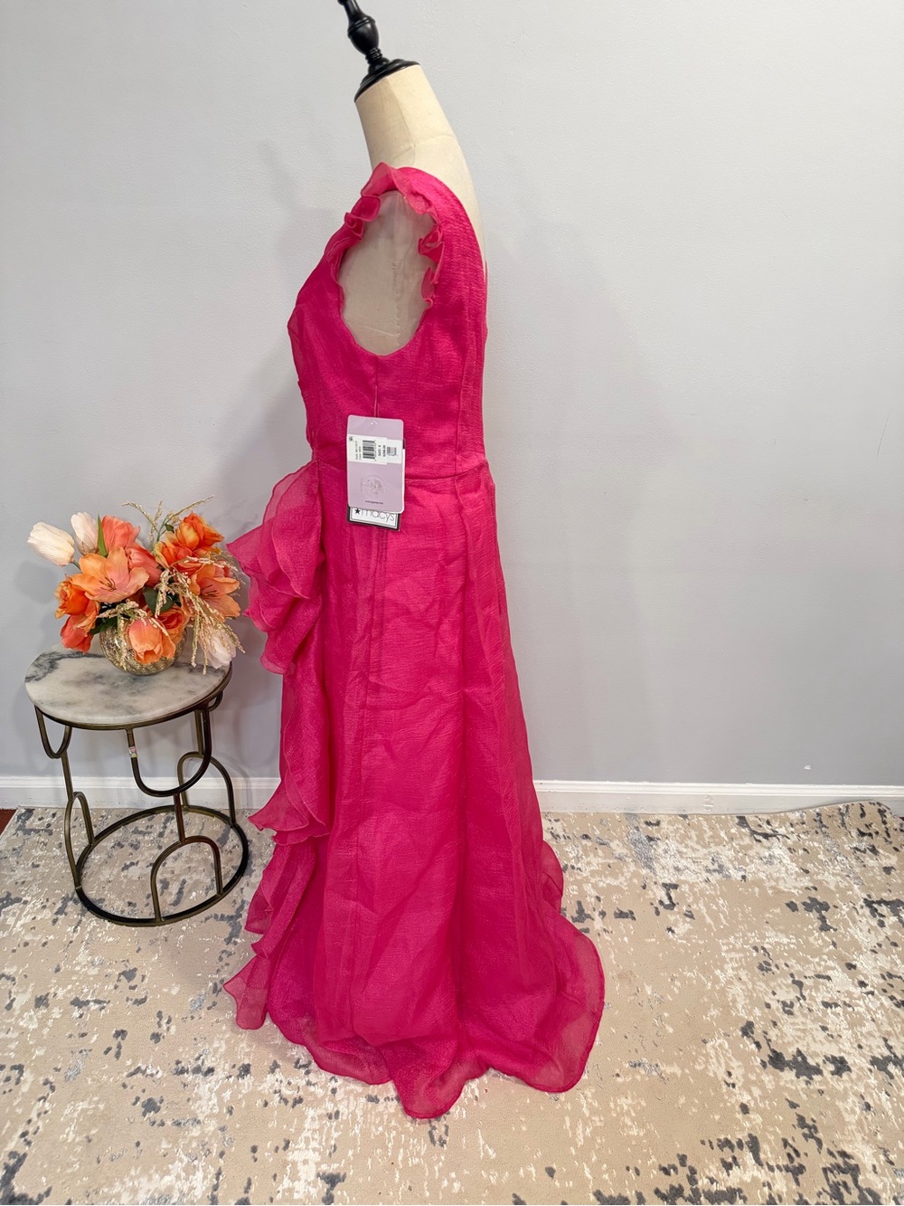 JS Collection Fuchsia Ruffle V-Neck Maxi Dress - Size 8 - New With Defect - Picture 6 of 14